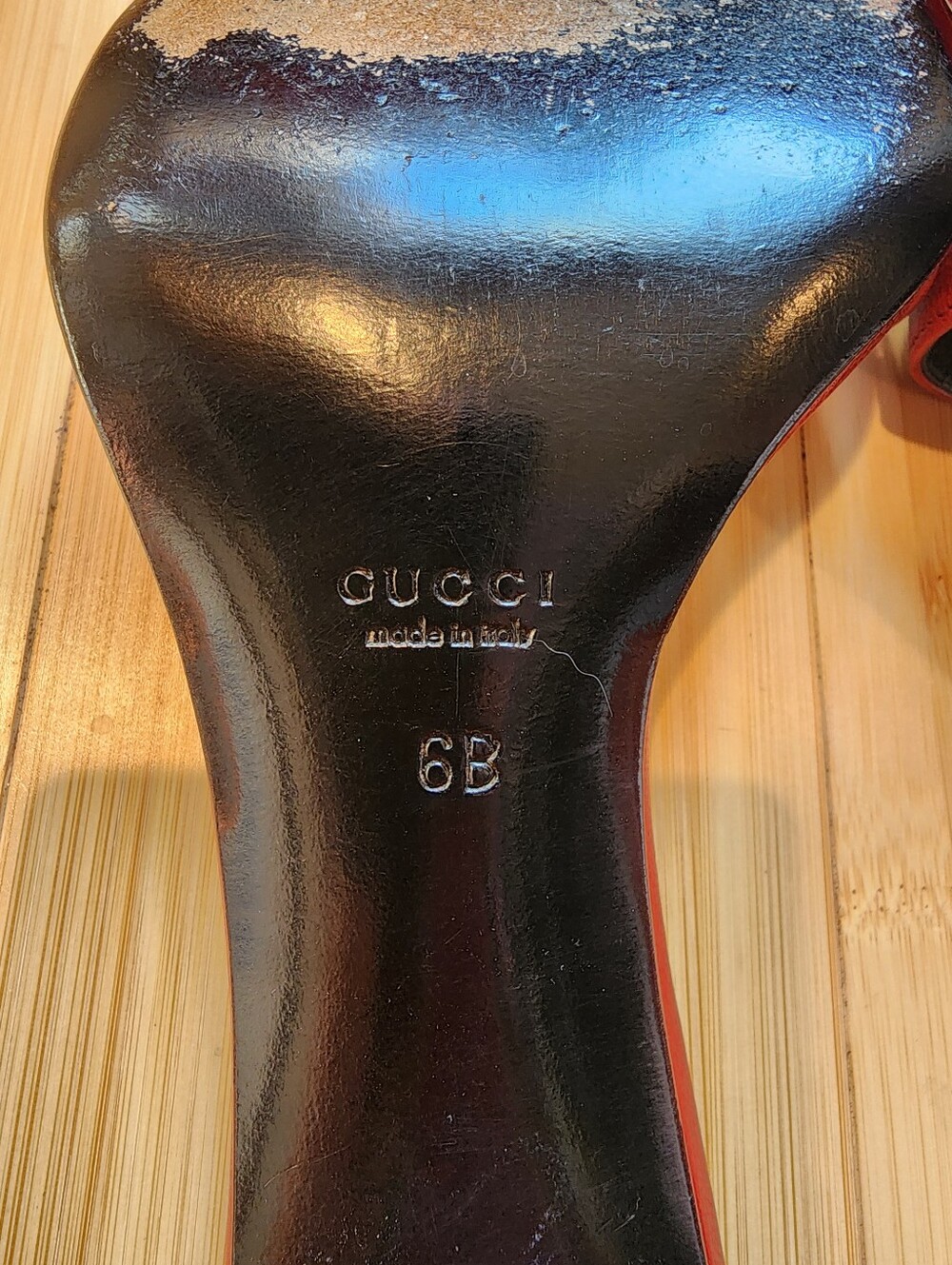 Gucci Red Leather Slide Heels 3.5 In Heel  Clear Chunk Sz 6 - Picture 7 of 11